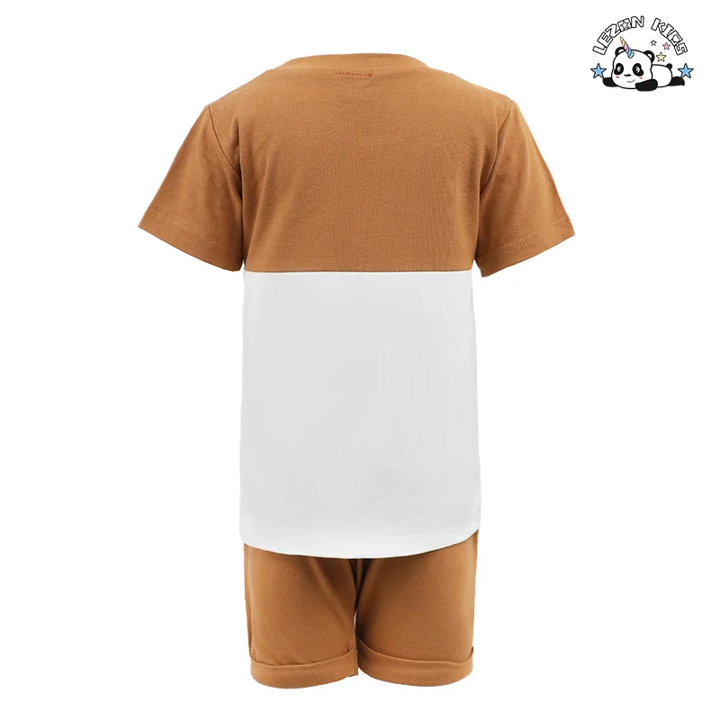 LEZONKIDS - Hot Sale Summer Short Sleeve Contrast Color T Shirt Top Elastic Solid Shorts Outfits Cute Boys Set for Kids